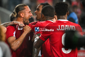 2023-08-24 - Leny YORO of Lille celebrate his goal with teammates during the UEFA Europa Conference League, Play-offs, 1st leg football match between LOSC Lille and HNK Rijeka on August 24, 2023 at Pierre Mauroy stadium in Villeneuve-d'Ascq near Lille, France - FOOTBALL - CONFERENCE LEAGUE - LILLE V RIJEKA - UEFA CONFERENCE LEAGUE - SOCCER