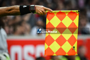 2023-08-24 - Illustration picture shows the flag of the assistant referee during the UEFA Europa Conference League, Play-offs, 1st leg football match between LOSC Lille and HNK Rijeka on August 24, 2023 at Pierre Mauroy stadium in Villeneuve-d'Ascq near Lille, France - FOOTBALL - CONFERENCE LEAGUE - LILLE V RIJEKA - UEFA CONFERENCE LEAGUE - SOCCER