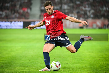2023-08-24 - Gabriel GUDMUNDSSON of Lille during the UEFA Europa Conference League, Play-offs, 1st leg football match between LOSC Lille and HNK Rijeka on August 24, 2023 at Pierre Mauroy stadium in Villeneuve-d'Ascq near Lille, France - FOOTBALL - CONFERENCE LEAGUE - LILLE V RIJEKA - UEFA CONFERENCE LEAGUE - SOCCER