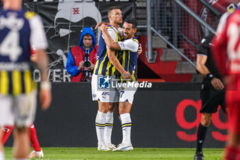 2023-08-31 - Edin Dzeko of Fenerbahce celebrates his goal 0-1 with Irfan Can Kahveci during the UEFA Europa Conference League, Play-offs, 2nd leg football match between FC Twente and Fenerbahce on August 31, 2023 at De Grolsch Veste in Enschede, Netherlands - FOOTBALL - CONFERENCE LEAGUE - TWENTE V FENERBAHCE - UEFA CONFERENCE LEAGUE - SOCCER