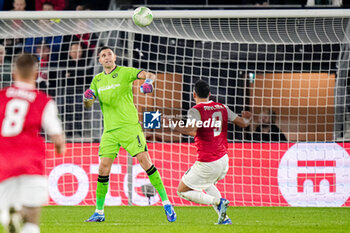 2023-10-26 - Goalkeeper Emiliano Martinez of Aston Villa FC heads the ball during the UEFA Europa Conference League, Group E football match between AZ Alkmaar and Aston Villa FC on October 26, 2023 at AFAS Stadion in Alkmaar, Netherlands - FOOTBALL - CONFERENCE LEAGUE - AZ ALKMAAR V ASTON VILLA - UEFA CONFERENCE LEAGUE - SOCCER