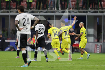 2023-01-10 - Lautaro Martinez of FC Internazionale celebrates with his teammates after scoring a goal during Coppa Italia 2022/23 football match between FC Internazionale and Parma Calcio at Giuseppe Meazza Stadium, Milan, Italy on January 10, 2023 - INTER - FC INTERNAZIONALE VS PARMA CALCIO - ITALIAN CUP - SOCCER