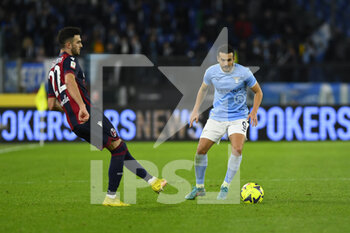 2023-01-19 - Charalampos Lykogiannis of Bologna F.C. and Pedro of S.S. LAZIO during the Coppa Italia eighth of finals between S.S. Lazio vs Bologna F.C. on January 19, 2023 at the Stadio Olimpico, Rome, Italy. - SS LAZIO VS BOLOGNA FC - ITALIAN CUP - SOCCER