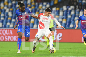 2023-01-17 - Soualhio Meitr of US Cremonese competes for the ball with Mathias Olivera of SSC Napoli  during the Coppa Italia Freccia Rossa  match between SSC Napoli  v USC Cremonese  at Stadio Arechi   - SSC NAPOLI VS US CREMONESE - ITALIAN CUP - SOCCER