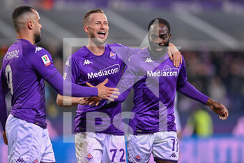 2023-02-01 - Jonathan Ikoné (ACF Fiorentina) celebrates after scoring a goal with Antonin Barak (ACF Fiorentina) and Arthur Cabral (ACF Fiorentina) - ACF FIORENTINA VS TORINO FC - ITALIAN CUP - SOCCER