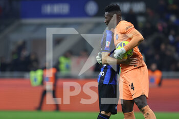 2023-01-31 - Andre Onana of FC Internazionale celebrates the victory at the end of the match with Henrikh Mkhitaryan of FC Internazionale during Coppa Italia 2022/23 football match between FC Internazionale and Atalanta BC at Giuseppe Meazza Stadium, Milan, Italy on January 31, 2023 - INTER - FC INTERNAZIONALE VS ATALANTA BC - ITALIAN CUP - SOCCER