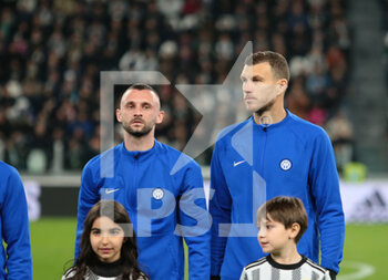 2023-04-04 - Marcelo Brozovic of FC Internazionale and Edin Dzeko of FC Internazionale during the Coppa Italia, semifinal first leg,  football match between Juventus Fc and Fc Internazionale, on 04 April 2023 at Allianz Stadium, Turin, Italy. Photo Nderim Kaceli - SEMIFINAL - JUVENTUS FC VS INTER - FC INTERNAZIONALE - ITALIAN CUP - SOCCER