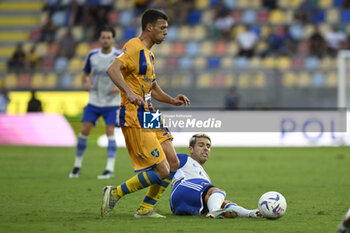 2023-08-11 - Riccardo Marchizza of Frosinone Calcio and Miguel Veloso of Pisa Sporting Club during the 32nd round of italian cup final match between Frosinone Calcio vs Pisa Sporting Club, 11th August 2023, Benito Stirpe Stadium, Frosinone, Italy. - FROSINONE CALCIO VS AC PISA - ITALIAN CUP - SOCCER