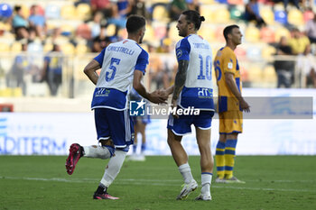 2023-08-11 - Simone Canestrelli and Ernesto Torregrossa of Pisa Sporting Club during the 32nd round of italian cup final match between Frosinone Calcio vs Pisa Sporting Club, 11th August 2023, Benito Stirpe Stadium, Frosinone, Italy. - FROSINONE CALCIO VS AC PISA - ITALIAN CUP - SOCCER