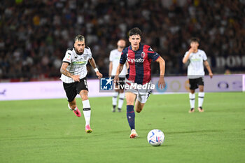 2023-08-11 - Tommaso Corazza (Bologna FC) and Emanuele Adamo (Cesena FC) in action - BOLOGNA FC VS CESENA FC - ITALIAN CUP - SOCCER