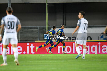 2023-08-12 - Verona's Jordi Mboula celebrates after scoring a goal - HELLAS VERONA FC VS ASCOLI CALCIO - ITALIAN CUP - SOCCER