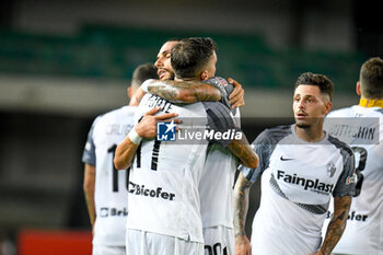2023-08-12 - Ascoli's Francesco Forte celebrates after scoring a goal on penalty with Ascoli's Pedro Mendes - HELLAS VERONA FC VS ASCOLI CALCIO - ITALIAN CUP - SOCCER