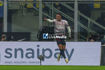 2023-12-20 - Dan Ndoye of Bologna FC celebrates after scoring a goal during Coppa Italia 2023/24 Round of 16 football match between FC Internazionale and Bologna FC at Giuseppe Meazza Stadium, Milan, Italy on December 21, 2023 - INTER - FC INTERNAZIONALE VS BOLOGNA FC - ITALIAN CUP - SOCCER