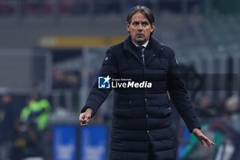2023-12-20 - Simone Inzaghi Head Coach of FC Internazionale looks on during Coppa Italia 2023/24 Round of 16 football match between FC Internazionale and Bologna FC at Giuseppe Meazza Stadium, Milan, Italy on December 20, 2023 - INTER - FC INTERNAZIONALE VS BOLOGNA FC - ITALIAN CUP - SOCCER