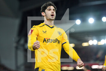 2023-01-07 - Wolverhampton Wanderers midfielder Goncalo Guedes (17) celebrates his goal 0-1 during the English FA Cup, 3rd round football match between Liverpool and Wolverhampton Wanderers on January 7, 2023 at Anfield stadium in Liverpool, England - FOOTBALL - ENGLISH CUP - LIVERPOOL V WOLVERHAMPTON - ENGLISH LEAGUE CUP - SOCCER