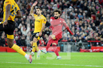 2023-01-07 - Liverpool forward Mohamed Salah (11) scores a goal 2-1 during the English FA Cup, 3rd round football match between Liverpool and Wolverhampton Wanderers on January 7, 2023 at Anfield stadium in Liverpool, England - FOOTBALL - ENGLISH CUP - LIVERPOOL V WOLVERHAMPTON - ENGLISH LEAGUE CUP - SOCCER