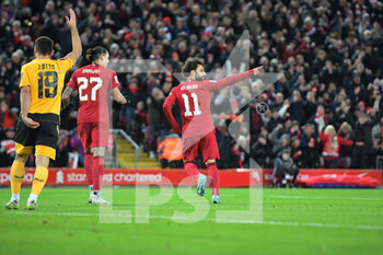 2023-01-07 - Liverpool forward Mohamed Salah (11) celebrates a goal 2-1 during the English FA Cup, 3rd round football match between Liverpool and Wolverhampton Wanderers on January 7, 2023 at Anfield stadium in Liverpool, England - FOOTBALL - ENGLISH CUP - LIVERPOOL V WOLVERHAMPTON - ENGLISH LEAGUE CUP - SOCCER