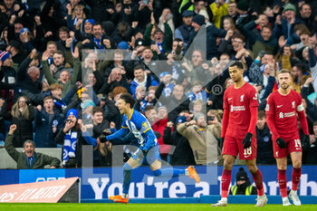 2023-01-29 - Brighton & Hove Albion midfielder Kaoru Mitoma (22) celebrates his goal 2-1 during the English FA Cup, 4th round football match between Brighton and Hove Albion and Liverpool on January 29, 2023 at the American Express Community Stadium in Brighton and Hove, England - FOOTBALL - ENGLISH CUP - BRIGHTON V LIVERPOOL - ENGLISH LEAGUE CUP - SOCCER