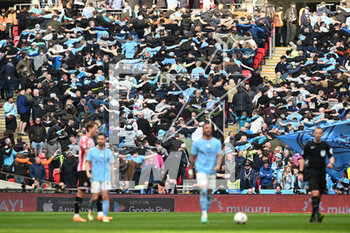 2023-04-24 - The City fans celebrate after Riyad Mahrez (26) of Manchester City scores his third goal 3-0 during the English Cup, FA Cup semi final football match between Manchester City and Sheffield United on 22 April 2023 at Wembley Stadium in London, England - FOOTBALL - ENGLISH CUP - MANCHESTER CITY V SHEFFIELD UNITED - ENGLISH LEAGUE CUP - SOCCER