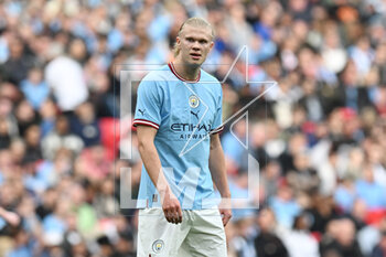 2023-04-24 - Erling Haaland (9) of Manchester City during the English Cup, FA Cup semi final football match between Manchester City and Sheffield United on 22 April 2023 at Wembley Stadium in London, England - FOOTBALL - ENGLISH CUP - MANCHESTER CITY V SHEFFIELD UNITED - ENGLISH LEAGUE CUP - SOCCER