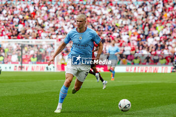 2023-06-04 - Erling Haaland (9) of Manchester City during the English FA Cup, Final football match between Manchester City and Manchester United on 3 June 2023 at Wembley Stadium in London, England - FOOTBALL - ENGLISH CUP - FINAL - MANCHESTER CITY V MANCHESTER UNITED - ENGLISH LEAGUE CUP - SOCCER