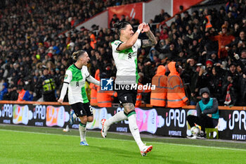 2023-11-01 - Darwin Nunez (9) of Liverpool celebrates scoring a goal 1-2 during the English League Cup, EFL Carabao Cup, round of 16 football match between Bournemouth and Liverpool on 1 November 2023 at the Vitality Stadium in Bournemouth, England - FOOTBALL - ENGLISH LEAGUE CUP - BOURNEMOUTH V LIVERPOOL - ENGLISH LEAGUE CUP - SOCCER