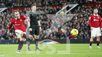 2023-01-03 - Manchester United midfielder Christian Eriksen (14) takes the free kick during the English championship Premier League football match between Manchester United and Bournemouth on January 3, 2023 at Old Trafford in Manchester, England - FOOTBALL - ENGLISH CHAMP - MANCHESTER UNITED V BOURNEMOUTH - ENGLISH PREMIER LEAGUE - SOCCER