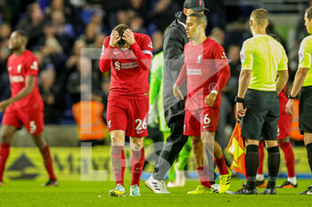 2023-01-14 - Andrew Robertson (26) of Liverpool shows dejection at full time during the English championship Premier League football match between Brighton and Hove Albion and Liverpool on January 14, 2023 at the American Express Community Stadium in Brighton and Hove, England - FOOTBALL - ENGLISH CHAMP - BRIGHTON V LIVERPOOL - ENGLISH PREMIER LEAGUE - SOCCER