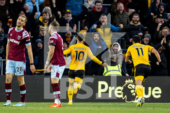 2023-01-14 - Wolverhampton Wanderers forward Daniel Podence (10) scores and celebrates 1-0 during the English championship Premier League football match between Wolverhampton Wanderers and West Ham United on January 14, 2023 at Molineux stadium in Wolverhampton, England - FOOTBALL - ENGLISH CHAMP - WOLVERHAMPTON V WEST HAM - ENGLISH PREMIER LEAGUE - SOCCER