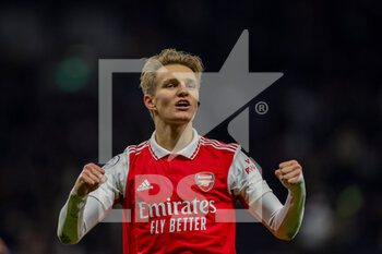 2023-01-16 - Martin Odegaard (8) of Arsenal celebrates at full time during the Premier League match between Tottenham Hotspur and Arsenal at Tottenham Hotspur Stadium, London, United Kingdom on 15 January 2023. Photo Nigel Keene/ProSportsImages / DPPI - FOOTBALL - ENGLISH CHAMP - TOTTENHAM V ARSENAL - ENGLISH PREMIER LEAGUE - SOCCER