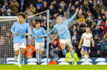 2023-01-20 - Erling Haaland (9) of Manchester City celebrates his goal 2-2 during the English championship Premier League football match between Manchester City and Tottenham Hotspur on January 19, 2023 at the Etihad Stadium in Manchester, England - FOOTBALL - ENGLISH CHAMP - MANCHESTER CITY V TOTTENHAM - ENGLISH PREMIER LEAGUE - SOCCER