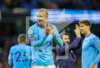 2023-01-20 - Erling Haaland (9) of Manchester City celebrates at full time during the English championship Premier League football match between Manchester City and Tottenham Hotspur on January 19, 2023 at the Etihad Stadium in Manchester, England - FOOTBALL - ENGLISH CHAMP - MANCHESTER CITY V TOTTENHAM - ENGLISH PREMIER LEAGUE - SOCCER