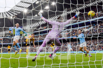 2023-01-22 - Manchester City forward Erling Haaland scores a goal 1-0 during the English championship Premier League football match between Manchester City and Wolverhampton Wanderers on January 22, 2023 at the Etihad Stadium in Manchester, England - FOOTBALL - ENGLISH CHAMP - MANCHESTER CITY V WOLVERHAMPTON - ENGLISH PREMIER LEAGUE - SOCCER
