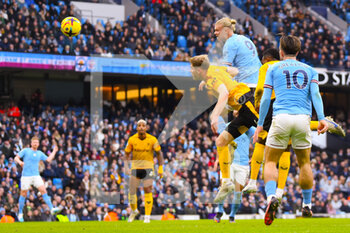 2023-01-22 - Manchester City forward Erling Haaland (9) scores a goal 1-0 during the English championship Premier League football match between Manchester City and Wolverhampton Wanderers on January 22, 2023 at the Etihad Stadium in Manchester, England - FOOTBALL - ENGLISH CHAMP - MANCHESTER CITY V WOLVERHAMPTON - ENGLISH PREMIER LEAGUE - SOCCER