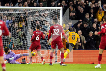 2023-02-04 - Wolverhampton Wanderers midfielder Ruben Neves (8) scores a goal 3-0 during the English championship Premier League football match between Wolverhampton Wanderers and Liverpool on February 4, 2023 at Molineux stadium in Wolverhampton, England - FOOTBALL - ENGLISH CHAMP - WOLVERHAMPTON V LIVERPOOL - ENGLISH PREMIER LEAGUE - SOCCER