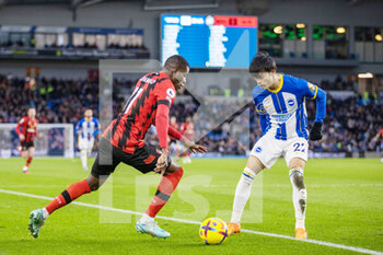 2023-02-04 - Dango Ouattara of Bournemouth and Brighton & Hove Albion midfielder Kaoru Mitoma (22) during the English championship Premier League football match between Brighton and Hove Albion and Bournemouth on February 4, 2023 at the American Express Community Stadium in Brighton and Hove, England - FOOTBALL - ENGLISH CHAMP - BRIGHTON V BOURNEMOUTH - ENGLISH PREMIER LEAGUE - SOCCER