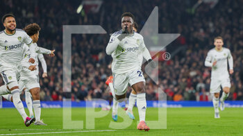 2023-02-08 - Leeds United forward Wilfried Gnonto (29) scores a goal and celebrates to make the score 0-1 during the English championship Premier League football match between Manchester United and Leeds United on February 8, 2023 at Old Trafford in Manchester, England - FOOTBALL - ENGLISH CHAMP - MANCHESTER UNITED V LEEDS - ENGLISH PREMIER LEAGUE - SOCCER