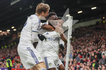 2023-02-08 - Leeds United forward Wilfried Gnonto (29) scores a goal and celebrates to make the score 0-1 during the English championship Premier League football match between Manchester United and Leeds United on February 8, 2023 at Old Trafford in Manchester, England - FOOTBALL - ENGLISH CHAMP - MANCHESTER UNITED V LEEDS - ENGLISH PREMIER LEAGUE - SOCCER