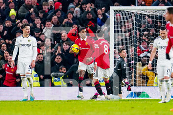 2023-02-08 - Manchester United forward Marcus Rashford (10) scores a goal and celebrates to make the score 1-2 during the English championship Premier League football match between Manchester United and Leeds United on February 8, 2023 at Old Trafford in Manchester, England - FOOTBALL - ENGLISH CHAMP - MANCHESTER UNITED V LEEDS - ENGLISH PREMIER LEAGUE - SOCCER