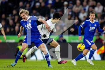 2023-02-11 - Leicester City defender Victor Kristiansen (16) and Tottenham Hotspur forward Son Heung-Min during the English championship Premier League football match between Leicester City and Tottenham Hotspur on February 11, 2023 at the King Power Stadium in Leicester, England - FOOTBALL - ENGLISH CHAMP - LEICESTER V TOTTENHAM - ENGLISH PREMIER LEAGUE - SOCCER