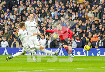 2023-02-13 - Alejandro Garnacho (49) of Manchester United scores a goal 0-2 during the English championship Premier League football match between Leeds United and Manchester United on February 12, 2023 at Elland Road in Leeds, England - FOOTBALL - ENGLISH CHAMP - LEEDS V MANCHESTER UNITED - ENGLISH PREMIER LEAGUE - SOCCER