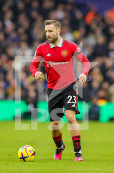2023-02-13 - Luke Shaw (23) of Manchester United during the English championship Premier League football match between Leeds United and Manchester United on February 12, 2023 at Elland Road in Leeds, England - FOOTBALL - ENGLISH CHAMP - LEEDS V MANCHESTER UNITED - ENGLISH PREMIER LEAGUE - SOCCER