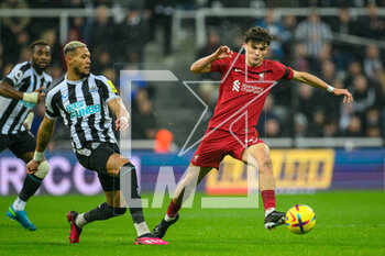 2023-02-18 - Stefan Bajcetic of Liverpool and Joelinton of Newcastle during the English championship Premier League football match between Newcastle United and Liverpool on February 18, 2023 at St James’ Park in Newcastle, England - FOOTBALL - ENGLISH CHAMP - NEWCASTLE V LIVERPOOL - ENGLISH PREMIER LEAGUE - SOCCER