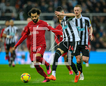 2023-02-18 - Mohamed Salah of Liverpool and Miguel Almiron of Newcastle during the English championship Premier League football match between Newcastle United and Liverpool on February 18, 2023 at St James’ Park in Newcastle, England - FOOTBALL - ENGLISH CHAMP - NEWCASTLE V LIVERPOOL - ENGLISH PREMIER LEAGUE - SOCCER