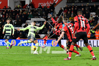 2023-02-25 - Rico Lewis (82) of Manchester City shoots at goal during the English championship Premier League football match between Bournemouth and Manchester City on 25 February 2023 at the Vitality Stadium in Bournemouth, England - FOOTBALL - ENGLISH CHAMP - BOURNEMOUTH V MANCHESTER CITY - ENGLISH PREMIER LEAGUE - SOCCER