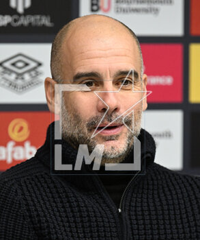 2023-02-25 - Manchester City manager Pep Guardiola talking during the post match press conference during the English championship Premier League football match between Bournemouth and Manchester City on 25 February 2023 at the Vitality Stadium in Bournemouth, England - FOOTBALL - ENGLISH CHAMP - BOURNEMOUTH V MANCHESTER CITY - ENGLISH PREMIER LEAGUE - SOCCER
