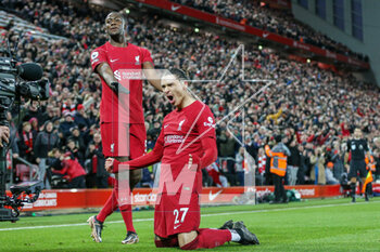 2023-03-06 - Liverpool forward Darwin Nunez (27) scores a goal 5-0 and celebrates during the English championship Premier League football match between Liverpool and Manchester United on 5 March 2023 at Anfield in Liverpool, England - FOOTBALL - ENGLISH CHAMP - LIVERPOOL V MANCHESTER UNITED - ENGLISH PREMIER LEAGUE - SOCCER