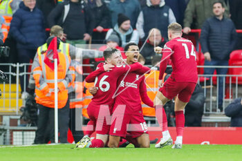 2023-03-06 - Liverpool Forward Cody Gakpo (18) scores a goal 1-0 and celebrates during the English championship Premier League football match between Liverpool and Manchester United on 5 March 2023 at Anfield in Liverpool, England - FOOTBALL - ENGLISH CHAMP - LIVERPOOL V MANCHESTER UNITED - ENGLISH PREMIER LEAGUE - SOCCER