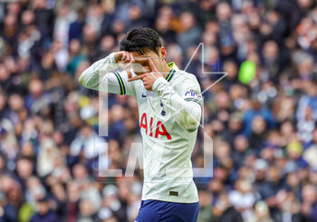 12/03/2023 - Son Heung-Min (7) of Tottenham Hotspur scores a goal and celebrates 3-0 during the English championship Premier League football match between Tottenham Hotspur and Nottingham Forest on 11 March 2023 at Tottenham Hotspur Stadium in London, England - FOOTBALL - ENGLISH CHAMP - TOTTENHAM V NOTTINGHAM FOREST - ENGLISH PREMIER LEAGUE - CALCIO