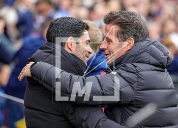 2023-03-13 - Mikel Arteta Manager of Arsenal greets Marco Silva Manager of Fulham during the English championship Premier League football match between Fulham and Arsenal on 12 March 2023 at Craven Cottage in London, England - FOOTBALL - ENGLISH CHAMP - FULHAM V ARSENAL - ENGLISH PREMIER LEAGUE - SOCCER